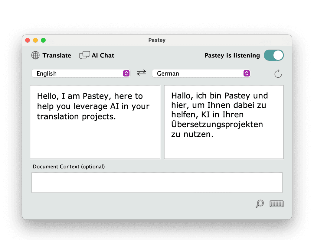 Screenshot displaying Pastey app